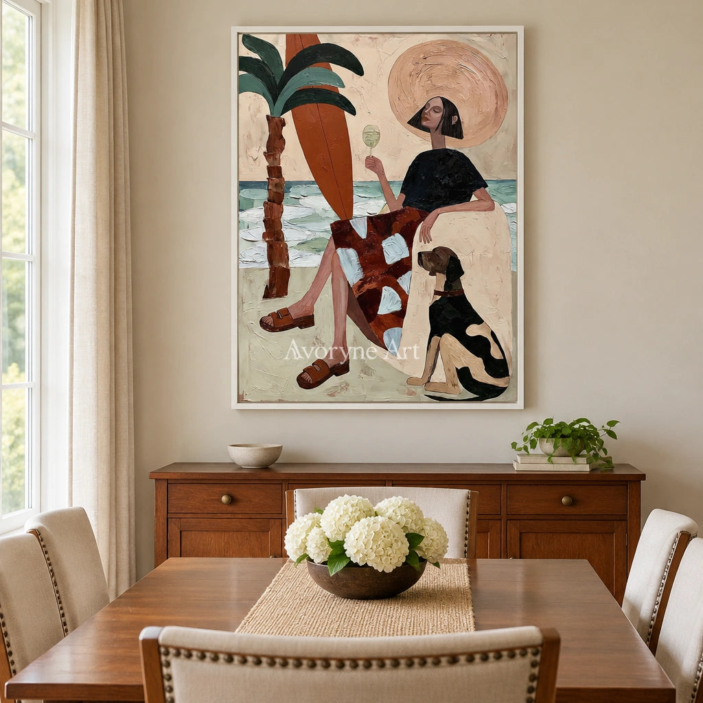 Ivory Winding Solace: Coastal Figure Art — dining white
