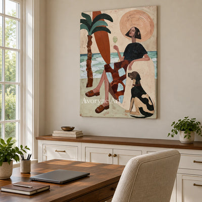 Ivory Winding Solace: Coastal Figure Art — office frameless