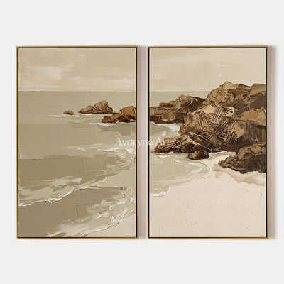Restful Interval, hand-painted coastal landscape diptych by Rafael Duarte