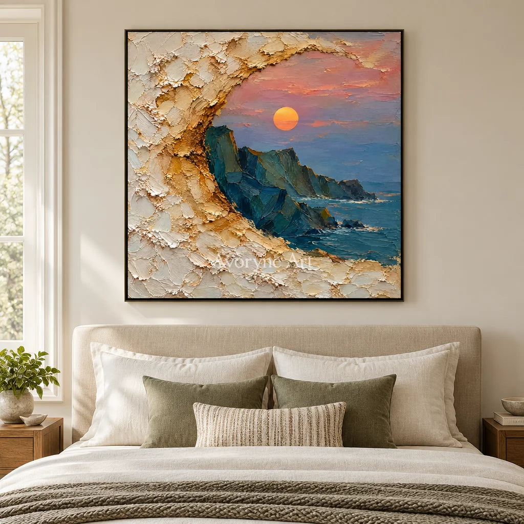 Gilded Cove: Coastal Relief Window Wall Art — bedroom black