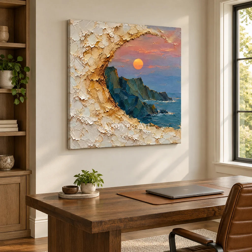 Gilded Cove: Coastal Relief Window Wall Art — office frameless