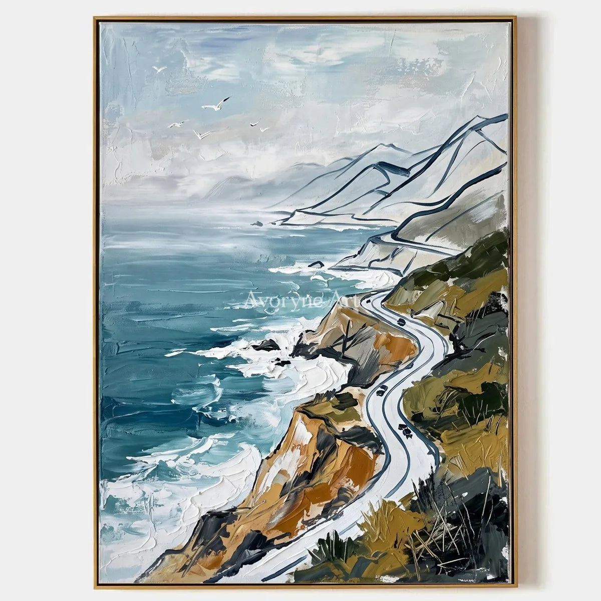 Silver Mosaic, hand-painted coastal road wall art by Rafael Duarte