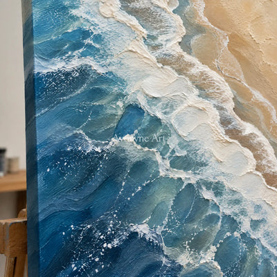 Blue Approach: Coastal Wave Texture Wall Art — detail easel