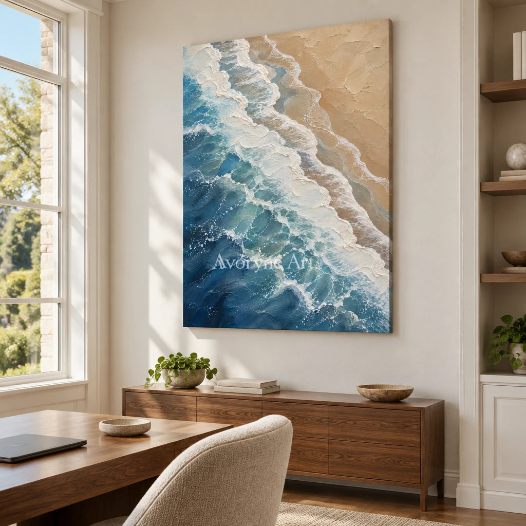 Blue Approach: Coastal Wave Texture Wall Art — office frameless