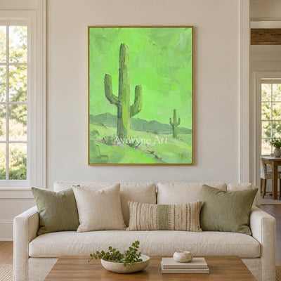 Still Passage color block landscape wall art with a gold frame hanging in a living room