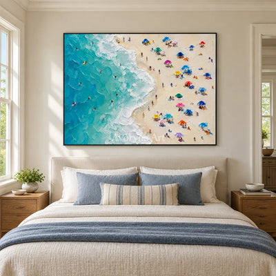 Summer Above: Colorful Beach Landscape Wall Art — bedroom black