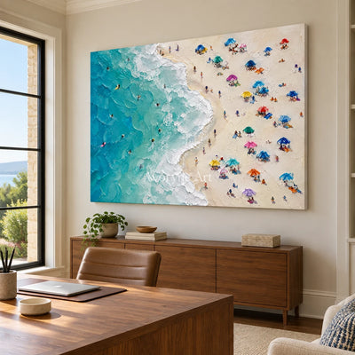 Summer Above: Colorful Beach Landscape Wall Art — office frameless