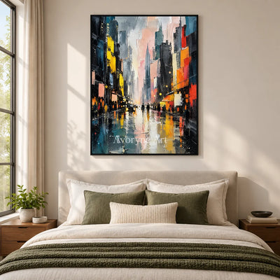 Rainlit Avenue: Colorful Cityscape Wall Art — bedroom black