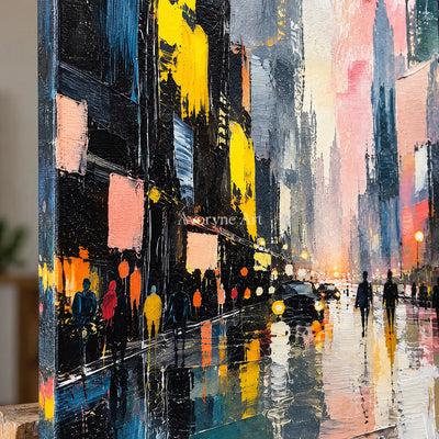Rainlit Avenue: Colorful Cityscape Wall Art — detail easel