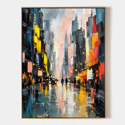 Rainlit Avenue: Colorful Cityscape Wall Art — primary