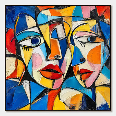 Chromatic Chorus: Colorful Cubist Faces Wall Art — primary