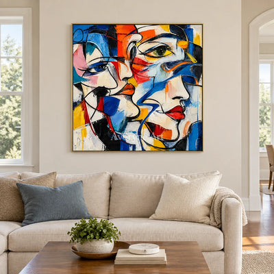 Converging Faces: Colorful Cubist Portrait Wall Art — living gold