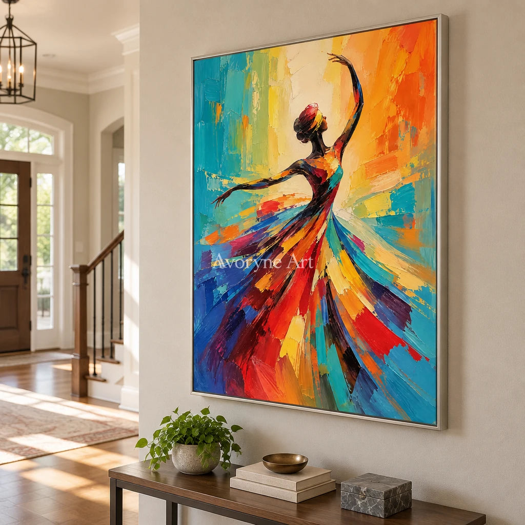Saffron Twirl: Colorful Dancer Portrait Wall Art — entry silver