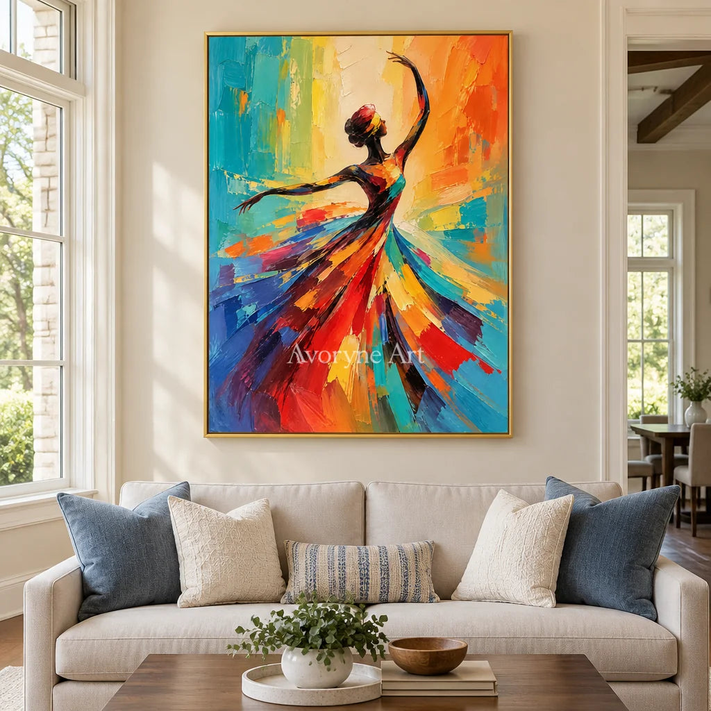 Saffron Twirl: Colorful Dancer Portrait Wall Art — living gold