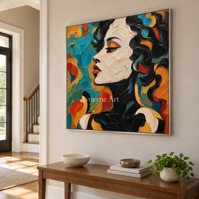 Azure Reverie: Colorful Female Portrait Wall Art — entry silver