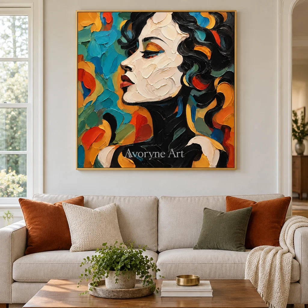 Azure Reverie: Colorful Female Portrait Wall Art — living gold