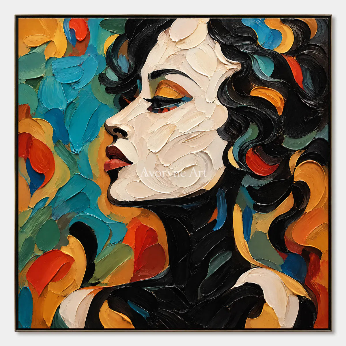 Azure Reverie: Colorful Female Portrait Wall Art — primary