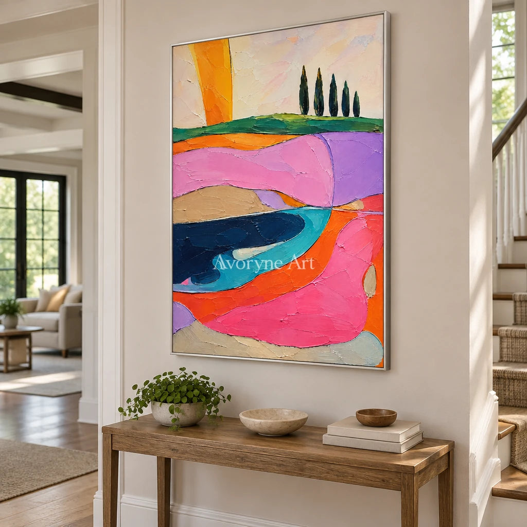 Rose Pastures: Colorful Field Landscape Wall Art — entry silver