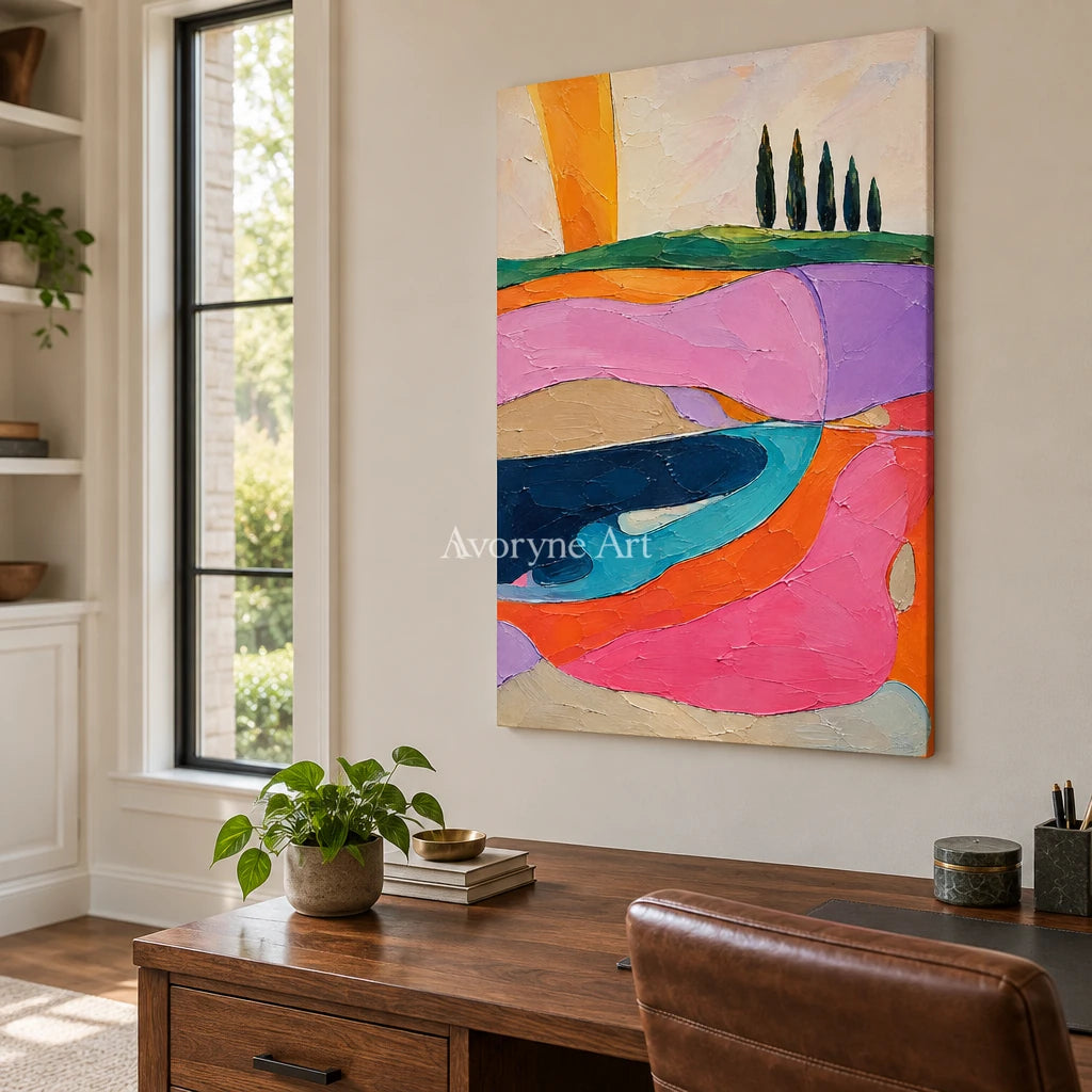 Rose Pastures: Colorful Field Landscape Wall Art — office frameless