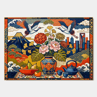 Festival Cabinet: Colorful Flower Vase and Crane Wall Art — primary