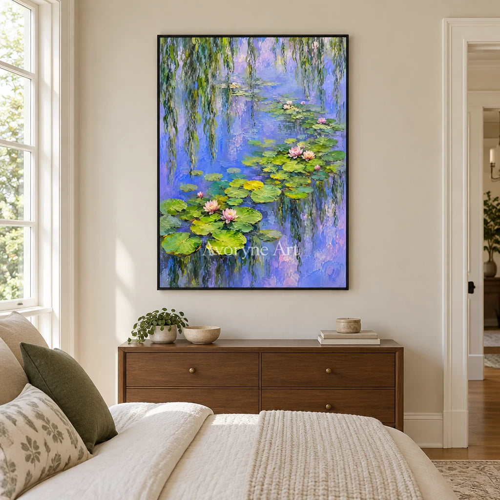 Willow Pool: Colorful Garden Pond Wall Art — bedroom black