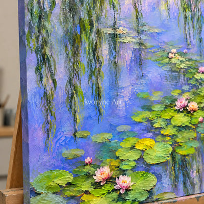 Willow Pool: Colorful Garden Pond Wall Art — detail easel
