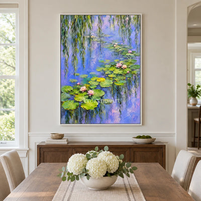 Willow Pool: Colorful Garden Pond Wall Art — dining white