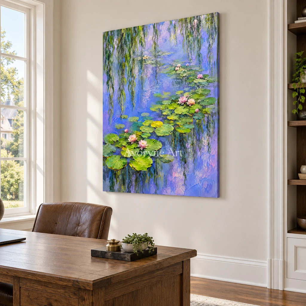 Willow Pool: Colorful Garden Pond Wall Art — office frameless