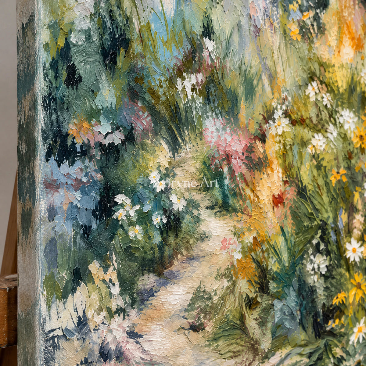 Meadow Passage: Colorful Green Garden Path Wall Art — detail easel