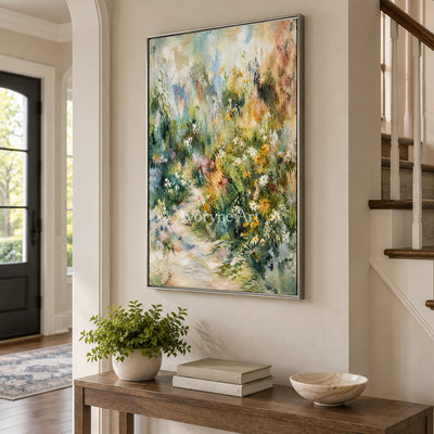 Meadow Passage: Colorful Green Garden Path Wall Art — entry silver