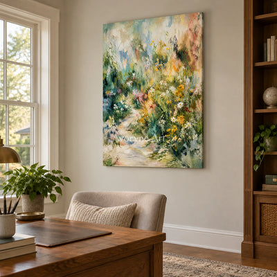 Meadow Passage: Colorful Green Garden Path Wall Art — office frameless