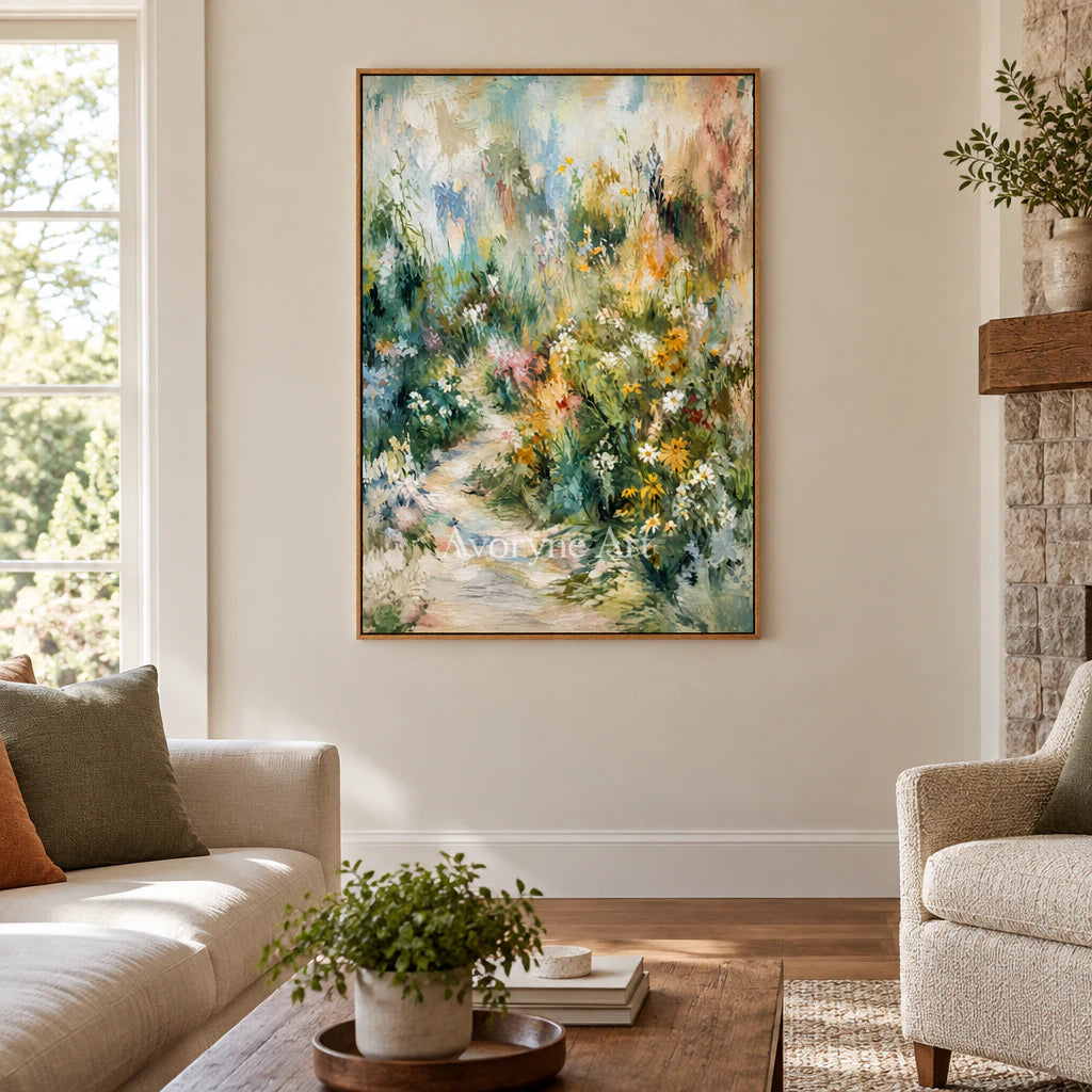 Meadow Passage: Colorful Green Garden Path Wall Art — villa wood