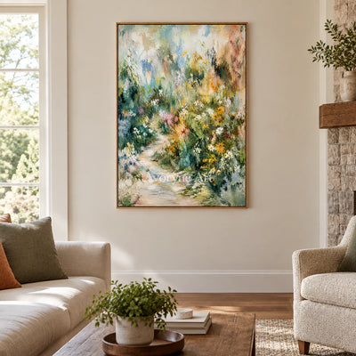 Meadow Passage: Colorful Green Garden Path Wall Art — villa wood