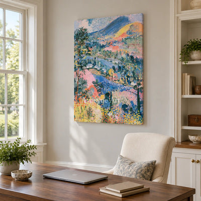 Ivory Winding Verse: Colorful Hillside Art — office frameless