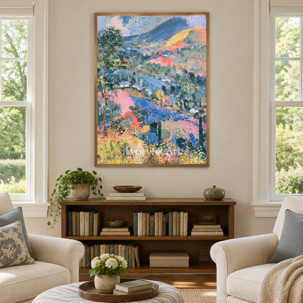 Ivory Winding Verse: Colorful Hillside Art — villa wood
