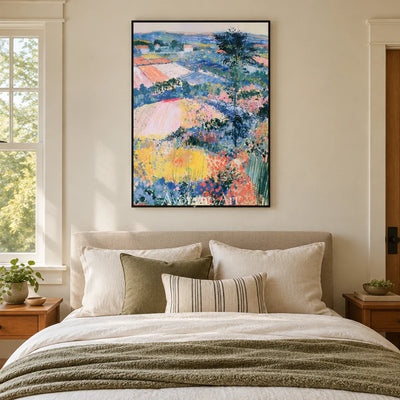 Ivory Winding Cadence: Colorful Hillside Art — bedroom black