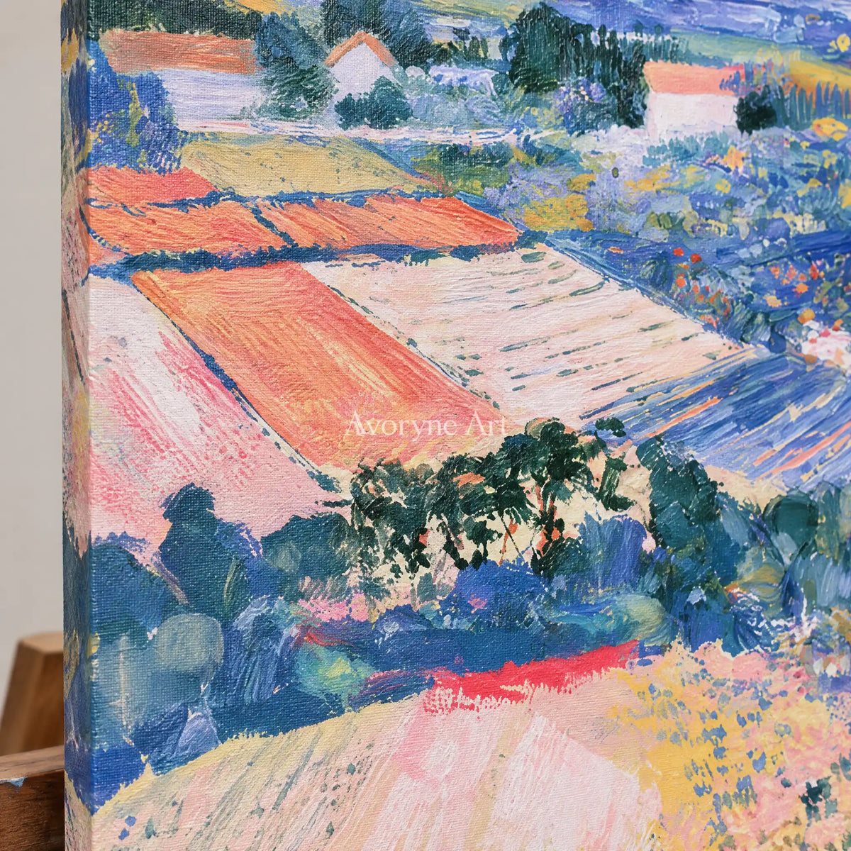 Ivory Winding Cadence: Colorful Hillside Art — detail easel