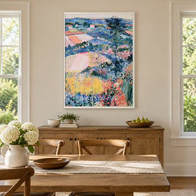 Ivory Winding Cadence: Colorful Hillside Art — dining white