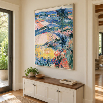 Ivory Winding Cadence: Colorful Hillside Art — entry silver