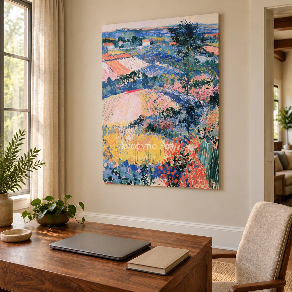 Ivory Winding Cadence: Colorful Hillside Art — office frameless