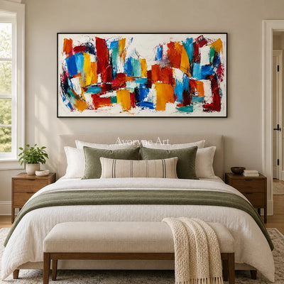 Bright Interplay: Colorful Knife Abstract Wall Art — bedroom black