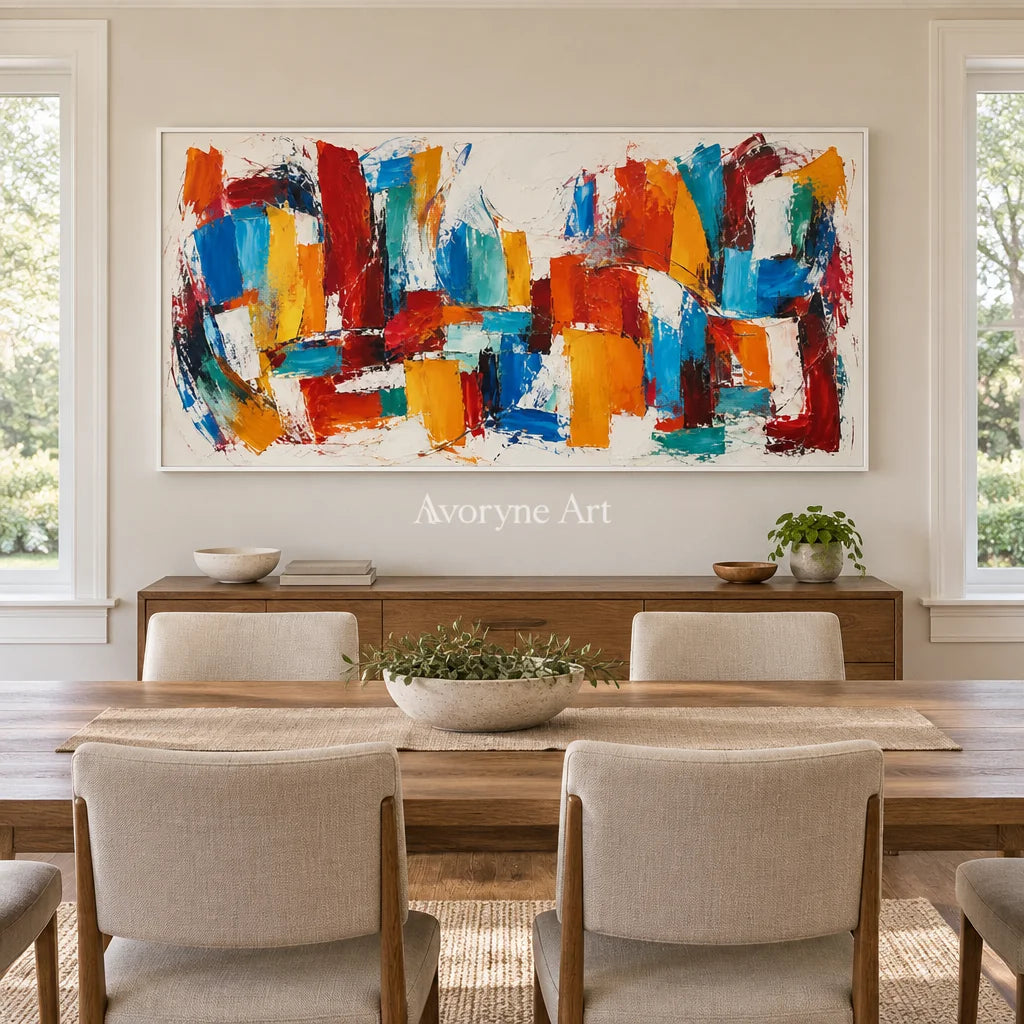 Bright Interplay: Colorful Knife Abstract Wall Art — dining white