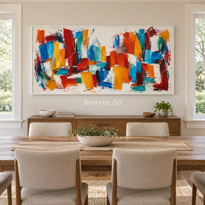 Bright Interplay: Colorful Knife Abstract Wall Art — dining white
