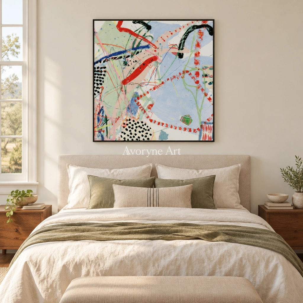 Ivory Quiet Light: Colorful Line Abstract — bedroom black