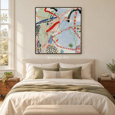 Ivory Quiet Light: Colorful Line Abstract — bedroom black