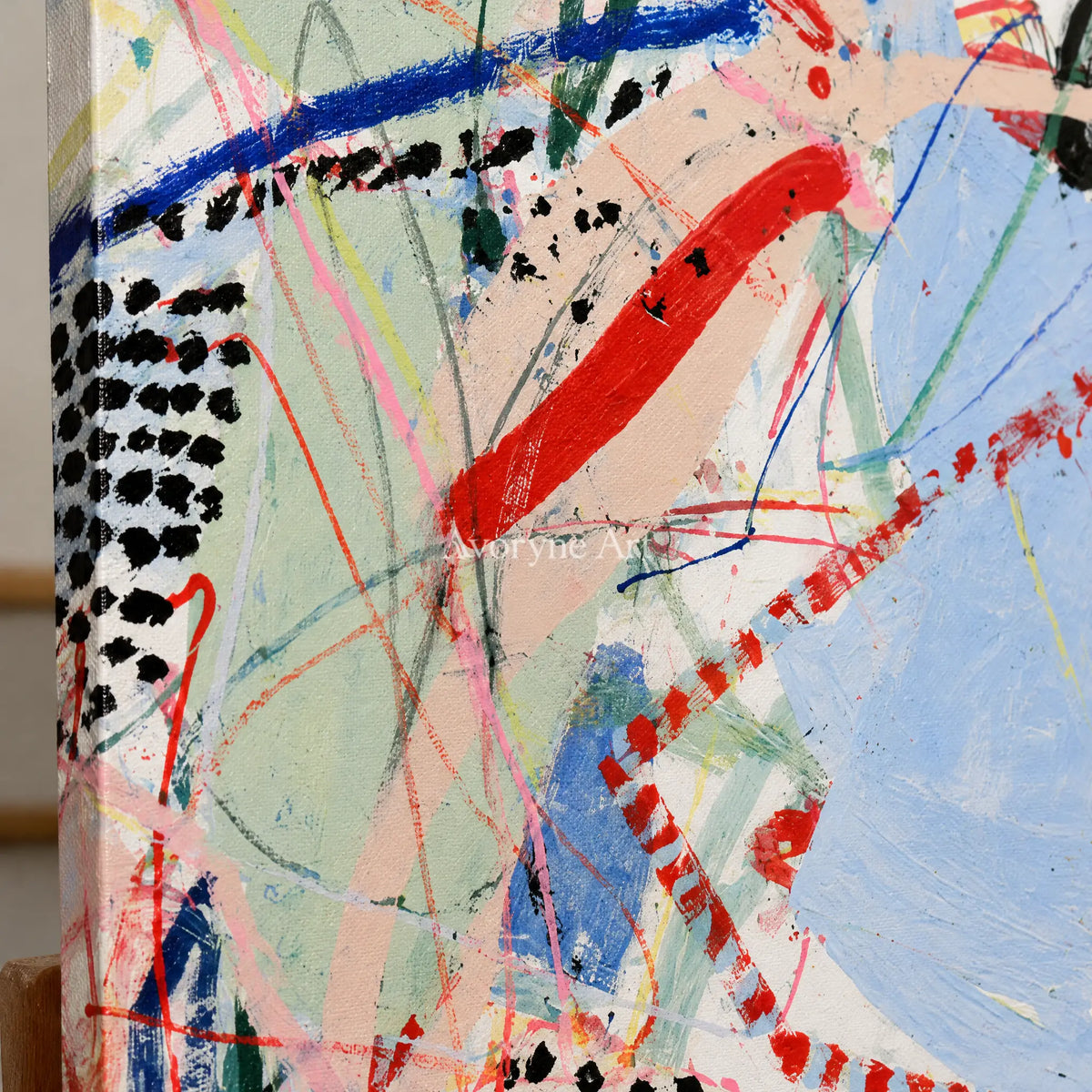 Ivory Quiet Light: Colorful Line Abstract — detail easel