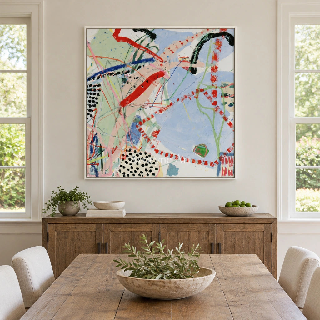 Ivory Quiet Light: Colorful Line Abstract — dining white