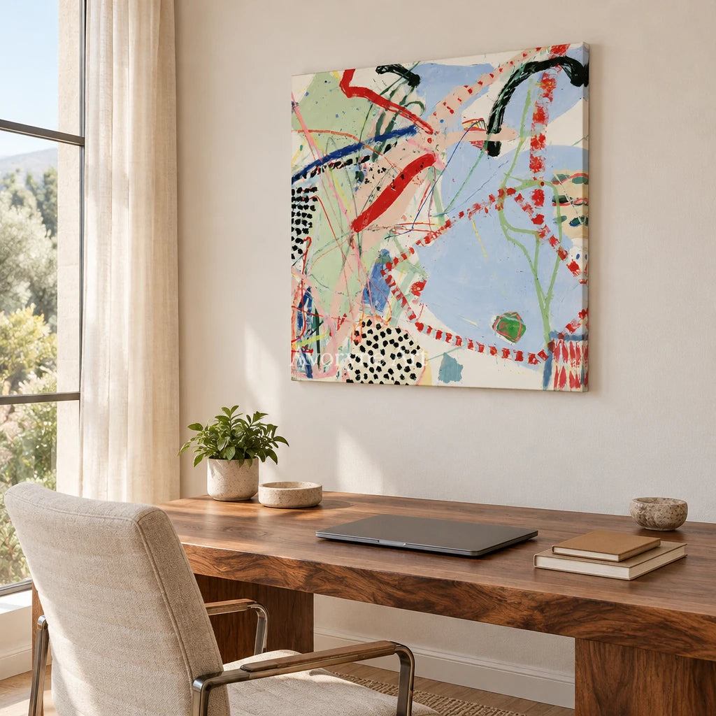 Ivory Quiet Light: Colorful Line Abstract — office frameless