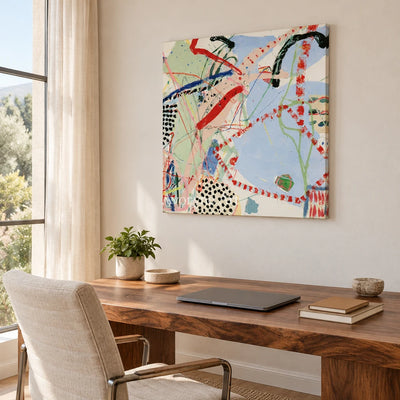 Ivory Quiet Light: Colorful Line Abstract — office frameless