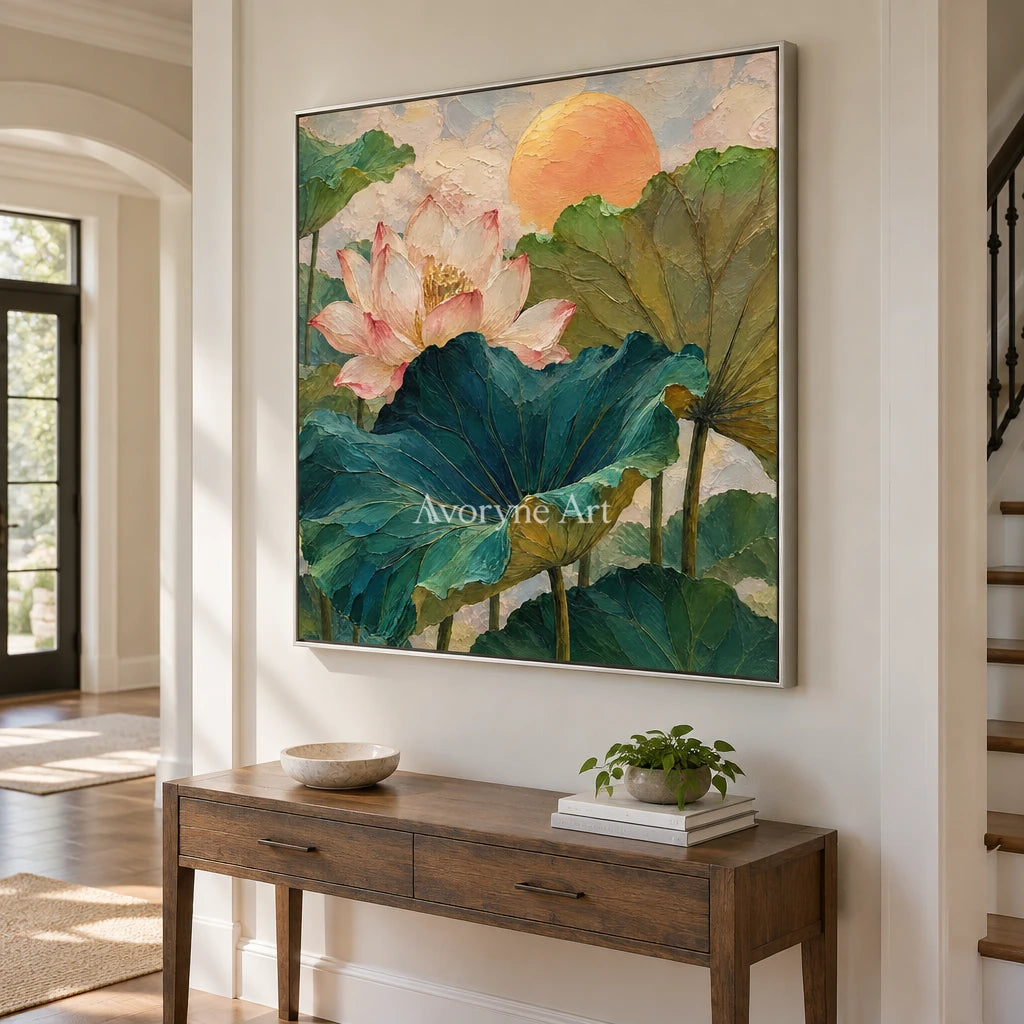 Lotus Daybreak: Colorful Lotus Pond Wall Art — entry silver